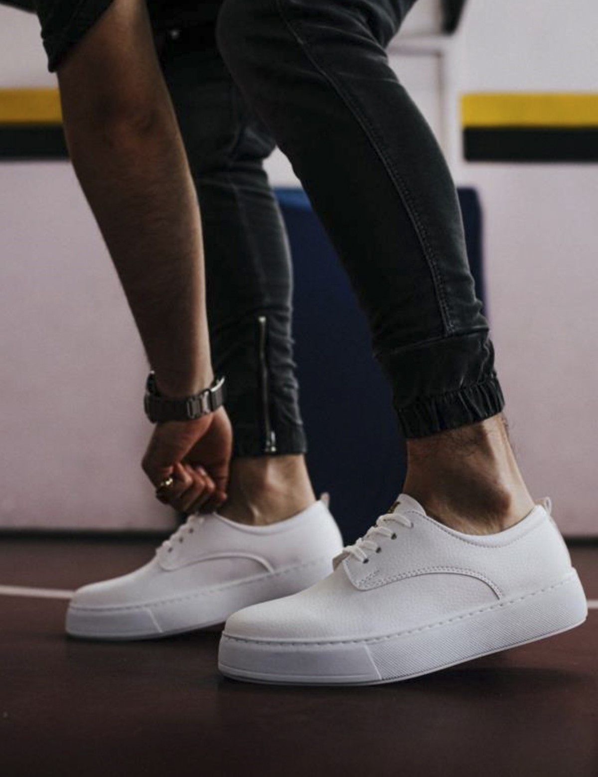 Knack Ανδρικα λευκα Casual Sneakers δερματινη με κορδονια 0772020W